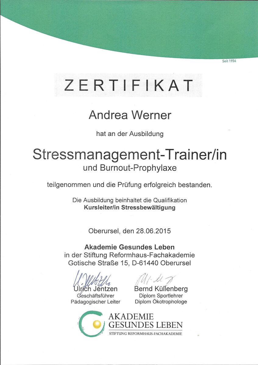 Zertifikat Trainerin Stressmanagement