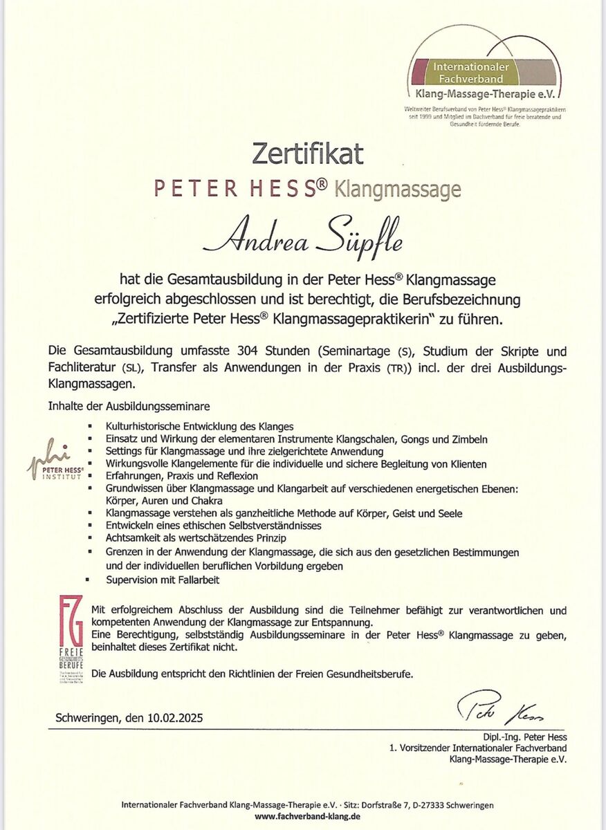 Zertifikat Gesamtausbildung