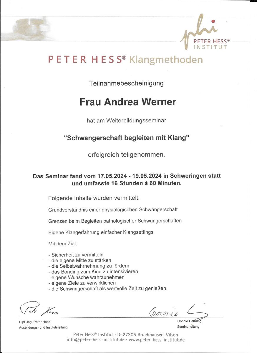 Zertifikat Schwangerschaft begleiten mit Klang
