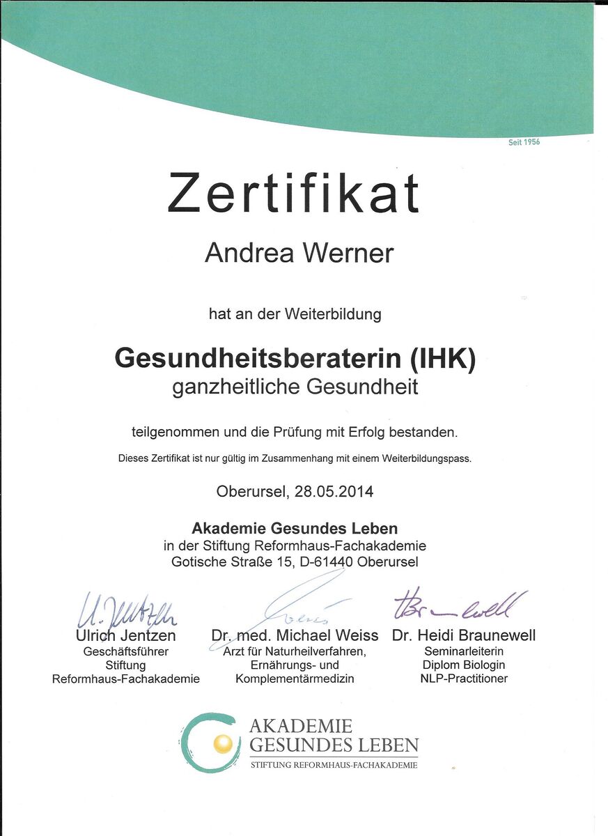 Zertifikat Gesundheitsberaterin (Akademie)